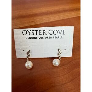 NWT Oyster Cove Genuine Cultured Pearl Silver Wave Drop Earrings